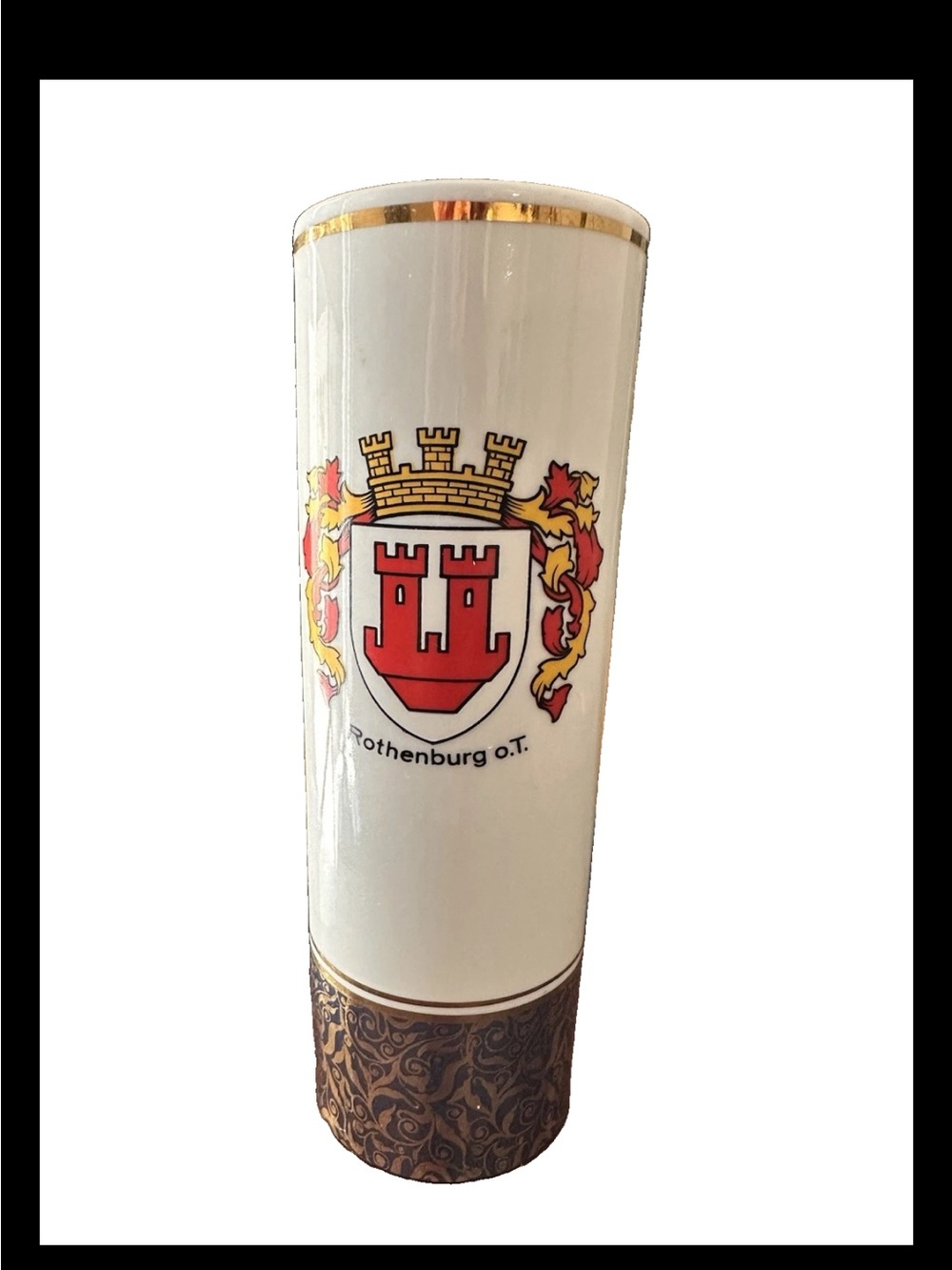 German Porcelain Souvenir Tumbler Vase W Imperial Coat of Arms